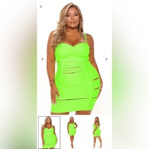 Fashion Nova Neon Lime Strappy Dress